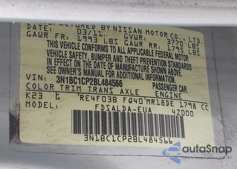 2011 Nissan Versa 1.8S z USA, uszkodzony, nr VIN 3N1BC1CP2BL484566